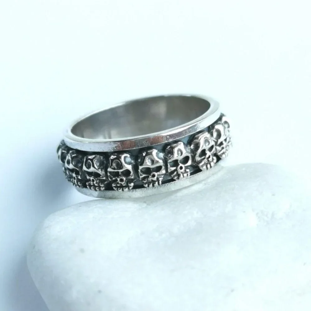 Multi Skull Band Spinning Spinner Ring in Sterling Silver size 11 🆕 unisex